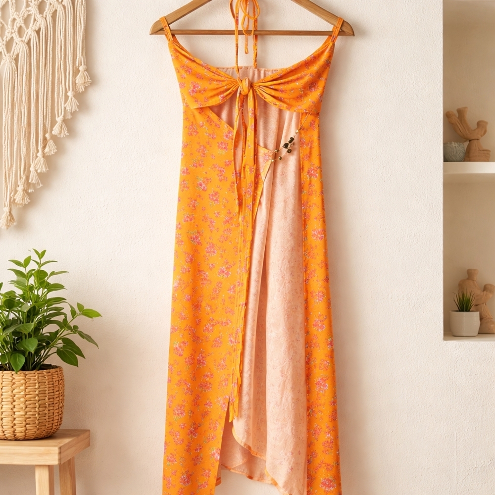 Beach Bunny Orange and Pink Floral Swim Coverup